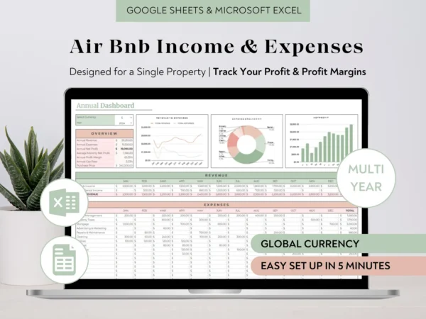 Airbnb Income & Expenses Tracker Spreadsheet Exce